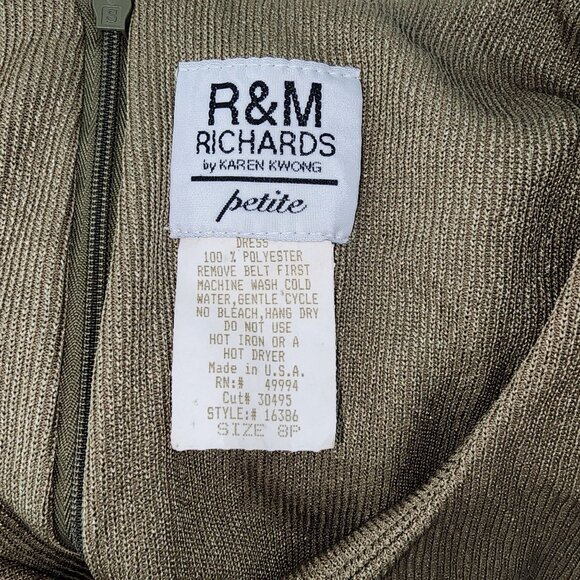 Women's Vintage R&M Richards by Karen Kwong Petite 8P Olive Green Dress Belted - Picture 5 of 7